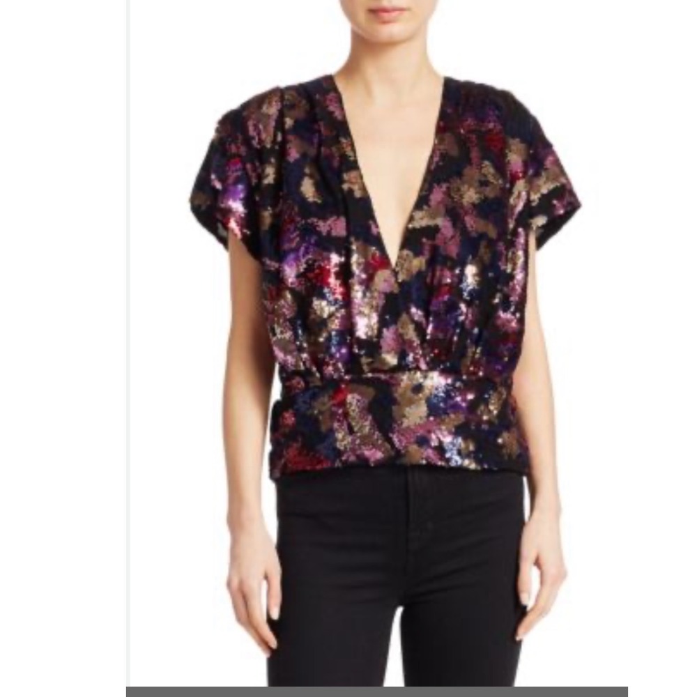 IRO Eksie‎ Sequined Wrap Blouse Size 38 or 6 holiday party flattering maximalist